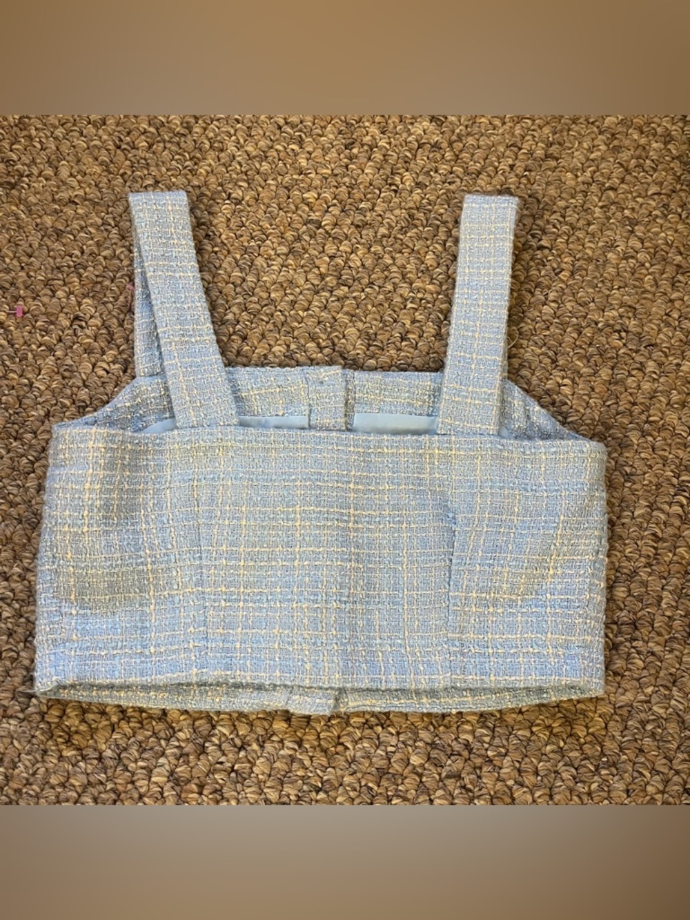 JASON WU Tweed Cropped Top Light Blue Button Front Tank Square Neck Preppy | 2 - Picture 8 of 10